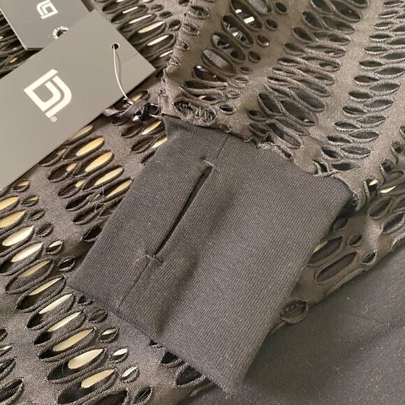 Blanc Noir‎ Sweatshirt Women's Size X-Small Black Linear Mesh Moto Goth Rocker - Picture 5 of 9